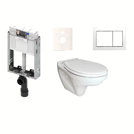 Pakabinami WC komplektas Vidima S-Line Pro su potinkiniu bakeliu TECE ir baltu nuleidimo mygtuku