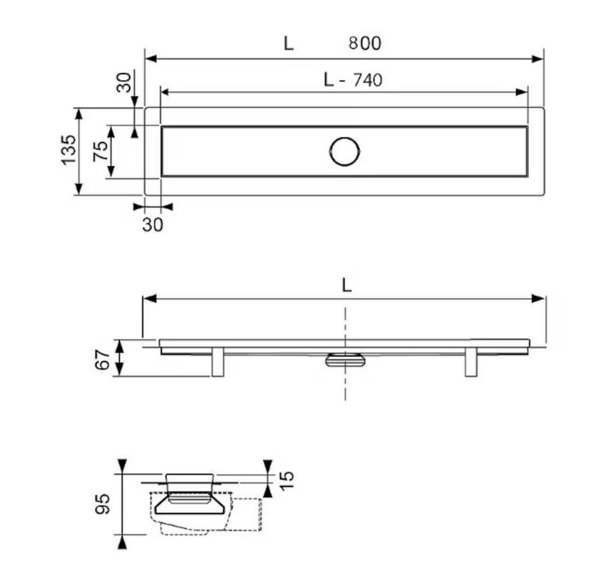 Tece Linus nerūdijančio plieno dušo latakas 80 cm, blizgus, su zebra dekoro grotelėmis