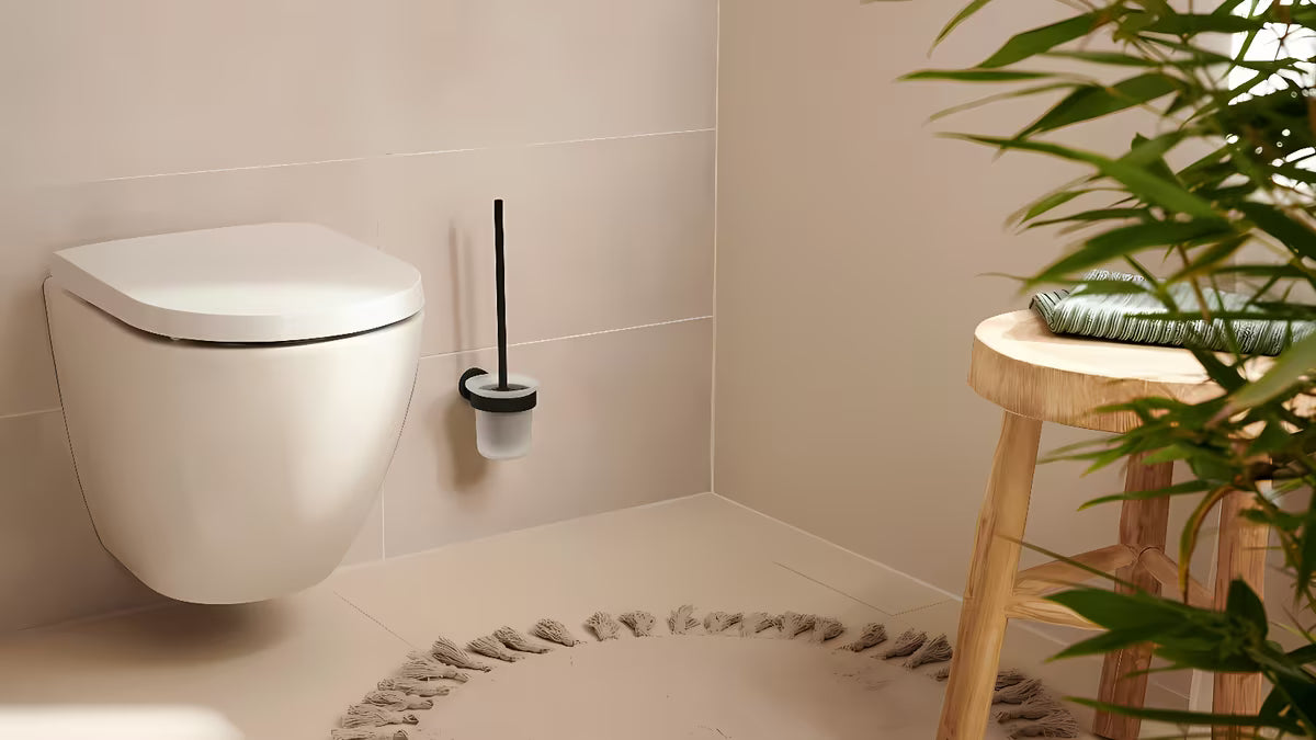Tesa WC šepetys v formos spalvos šlifuoto hard graphite su Power.Kit tvirtinimu be gręžimo ir matiniu stikliniu induku