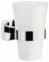 Chromuotas stiklinės ir šepetėlių laikiklis Tesa Elegaant su matinio stiklo stikline tvirtinamas prie sienos