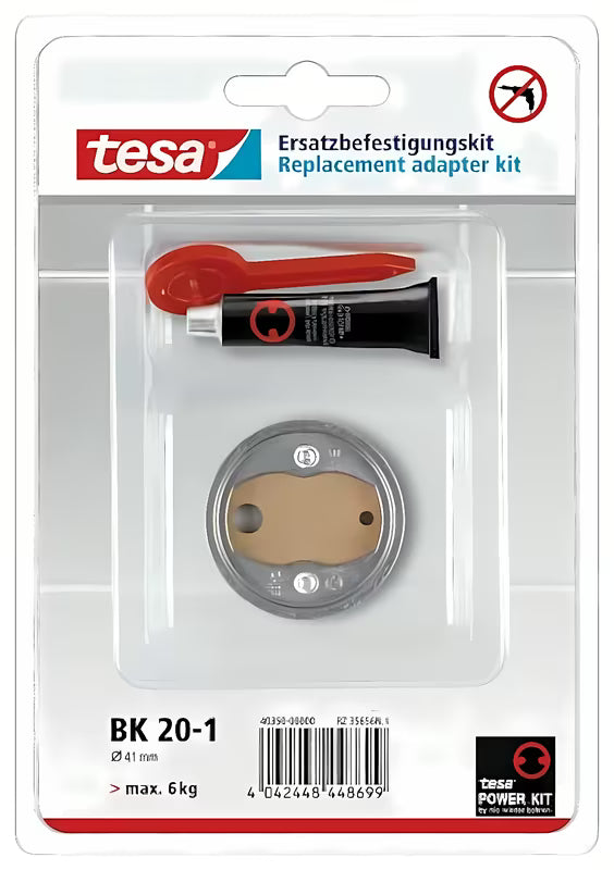 Tesa Hukk montavimo komplektas su BK20 adapteriu ir klijais tesa Power.Kit pro, montavimui be gręžimo