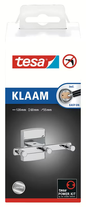 Lipnus kabliukas Tesa Klaam blizgaus chromo spalvos pro rankšluosčiams kabinti be gręžimo