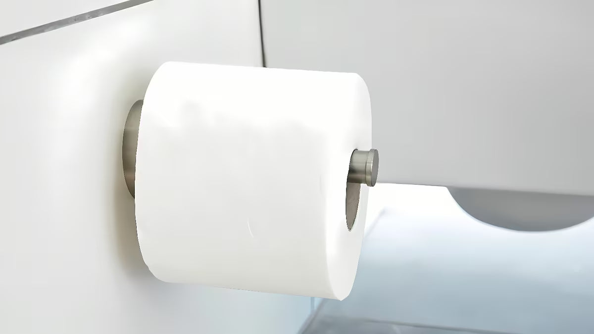 Tualetinio popieriaus laikiklis Tesa Moon iš šlifuoto plieno, su Power.Kit tvirtinimu be gręžimo.