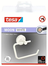 Matinės baltos spalvos tualetinio popieriaus laikiklis be dangčio Tesa Moon Black su klijuojamu tvirtinimu tesa® Power.Kit