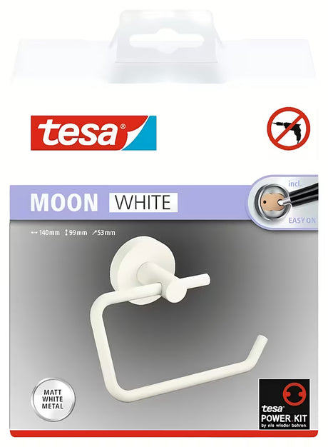 Matinės baltos spalvos tualetinio popieriaus laikiklis be dangčio Tesa Moon Black su klijuojamu tvirtinimu tesa® Power.Kit