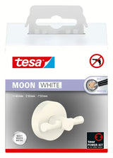 Matinės baltos spalvos vonios kabliukas Tesa Moon Black pro chalatui kabinti, montuojamas be gręžimo