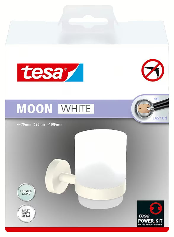 Tesa Moon Black laikiklis dantų šepetėlių stiklinei matinės baltos spalvos su satinuotu stiklu