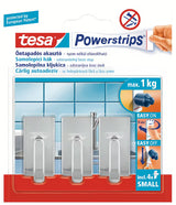 Chromuotas kabliukas Tesa Powerstrips pro tvirtinimas be gręžimo ant lygių tvirtų paviršių.