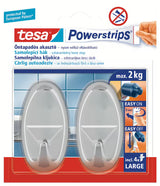Dideli lipnūs kabliukai Tesa Powerstrips, chromo išvaizdos, pro montavimas be gręžimo
