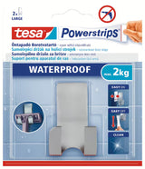 Tesa Powerstrips vandeniui atsparus nerūdijančio plieno dvigubas kabliukas pro skustuvui pakabinti be gręžimo.