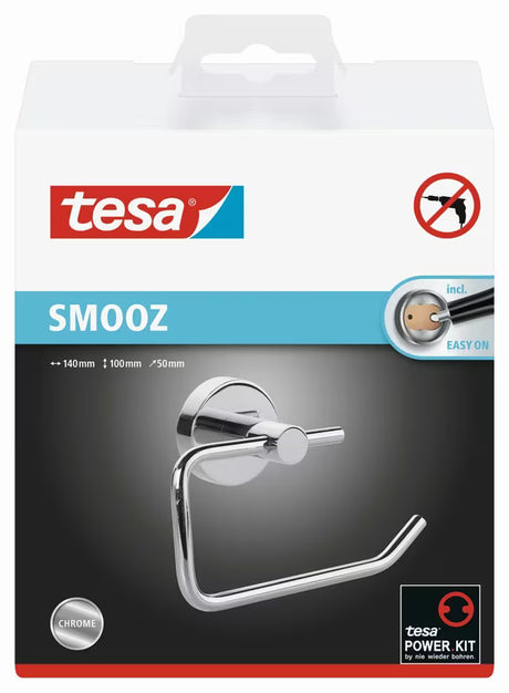 Chromuotas tualetinio popieriaus laikiklis Tesa Smooz su klijuojamu montavimu be gręžimo ir užapvalinto dizaino.