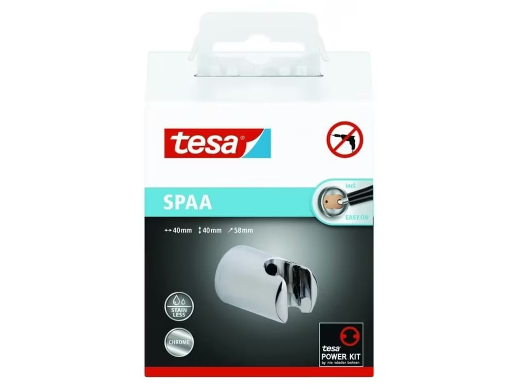 Chromuotas laikiklis dušo galvutės Tesa Spaa pro, klijuojamas montavimas be gręžimo.