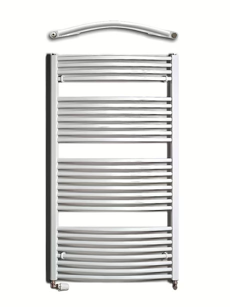 Baltas kombinuotas vamzdinis rankšluosčių džiovintuvas Thermal Trend KDO 132x75 cm pro vonios kambariui arba prieškambariui.