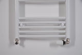 Baltas kombinuotas vamzdinis rankšluosčių džiovintuvas Thermal Trend KDO 132x75 cm pro vonios kambariui arba prieškambariui.