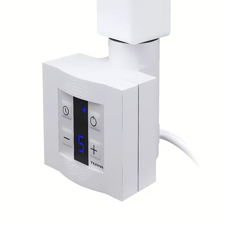 Baltas elektrinis rankšluosčių džiovintuvas Thermal Trend KH Economy 60x150 cm, su termostatu KTX ir mėlynu LED ekranu.