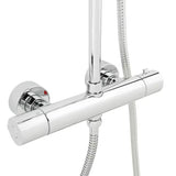 Dušo sistema Tres Base Plus su termostatiniu maišytuvu chrome apdailos su viršutiniu ir rankiniu dušu.