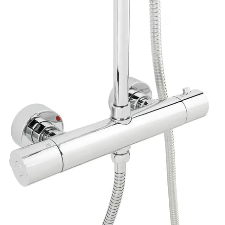 Dušo sistema Tres Base Plus su termostatiniu maišytuvu chrome apdailos su viršutiniu ir rankiniu dušu.