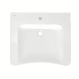 Baltas pakabinami neįgaliesiems praustuvas Vitra 65x56 cm iš keramikos su persipylimu ir anga pro maišytuvui centre.