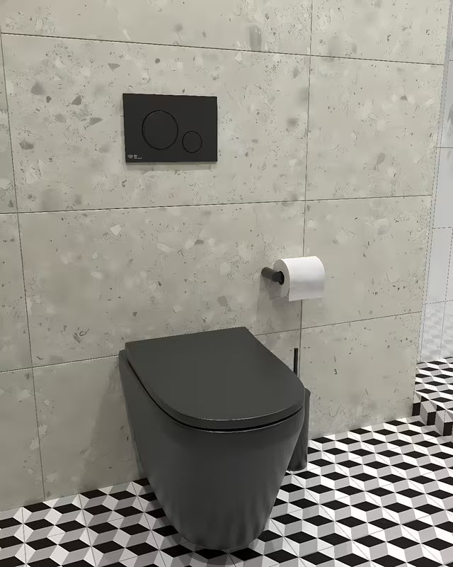 Juodas pakabinamas KLOZETAS vitra Integra su sėdyne softclose ir Rim-Ex nuleidimo sistema