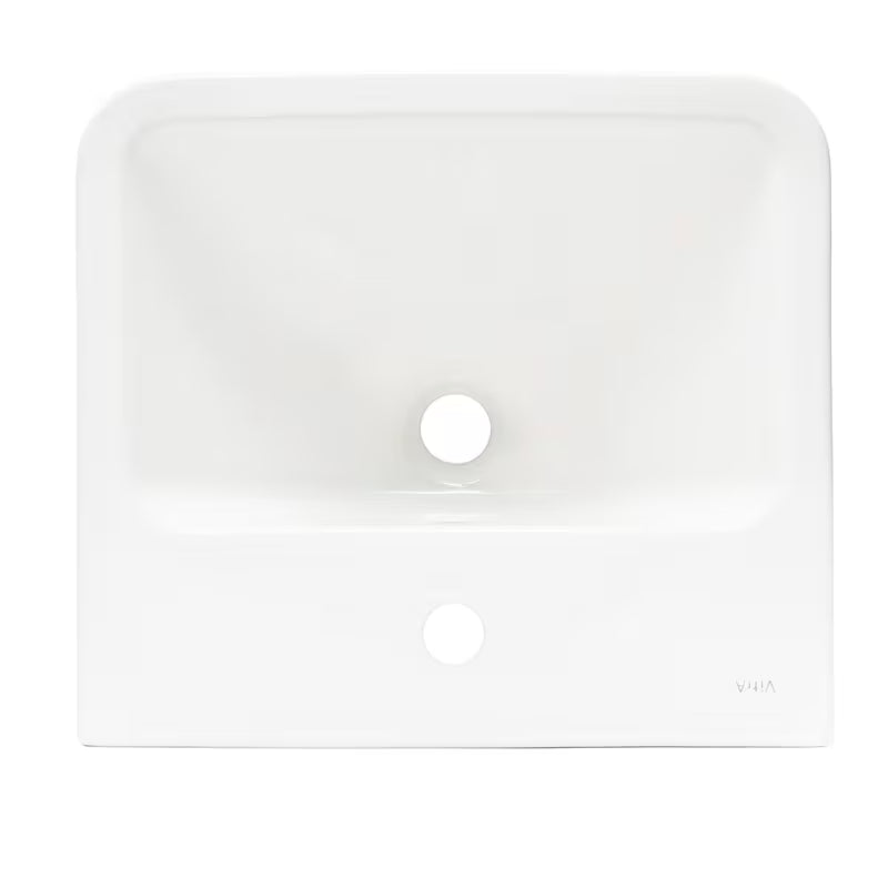 Baltas pakabinami keraminis praustuvas vitra Integra 45x40 cm su anga pro maišytuvui centre