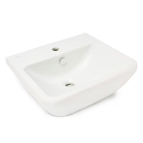 Pakabinamas praustuvas Vitra Integra 50x43 cm su anga pro maišytuvui centre, baltos spalvos.