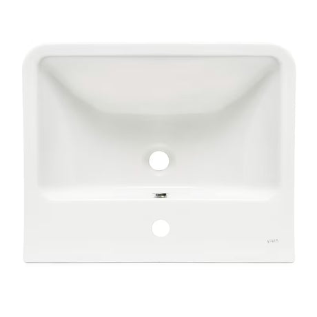 Baltas pakabinami keraminis praustuvas vitra Integra 55x45 cm su anga pro maišytuvui centre ir persipylimo anga.