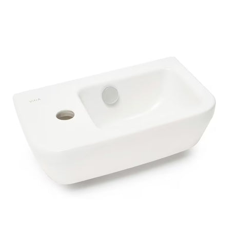 Baltas keraminis mažas praustuvas Vitra Integra 37x22 cm su anga maišytuvui kairėje, blizgus
