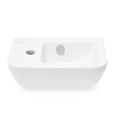 Baltas keraminis mažas praustuvas Vitra Integra 37x22 cm su anga maišytuvui kairėje, blizgus