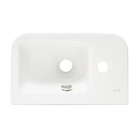 Baltas keraminis mažas praustuvas Vitra Integra 37x22 cm su anga maišytuvui kairėje, blizgus