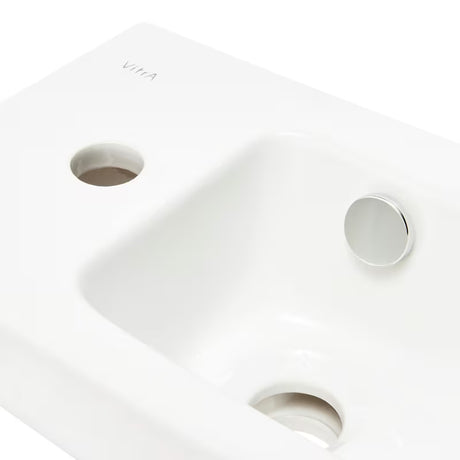 Baltas keraminis mažas praustuvas Vitra Integra 37x22 cm su anga maišytuvui kairėje, blizgus