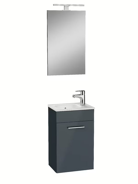 Vitra Mia vonios kambario baldų komplektas 39x28 cm, antracito spalvos, su spintele, praustuvu, veidrodžiu ir LED apšvietimu