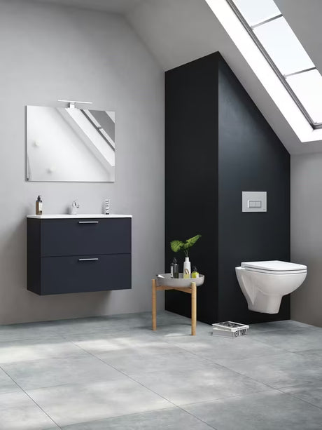 Vonios kambario Baldų Komplektas Vitra Mia 79 x 39,5 cm, antracito spalvos, su spintele, praustuvu, veidrodžiu ir LED apšvietimu.