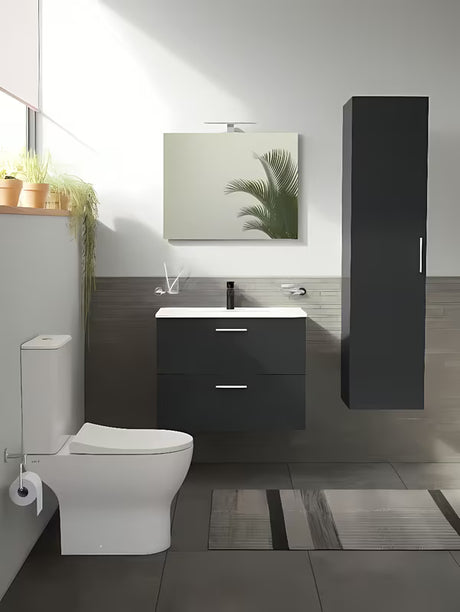 Vonios kambario Baldų Komplektas Vitra Mia 79 x 39,5 cm, antracito spalvos, su spintele, praustuvu, veidrodžiu ir LED apšvietimu.
