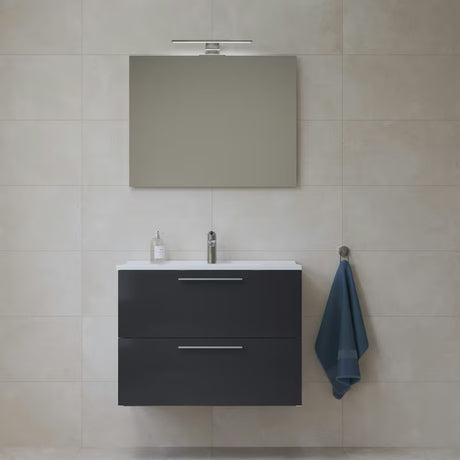 Vonios kambario Baldų Komplektas Vitra Mia 79 x 39,5 cm, antracito spalvos, su spintele, praustuvu, veidrodžiu ir LED apšvietimu.