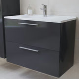 Vonios kambario Baldų Komplektas Vitra Mia 79 x 39,5 cm, antracito spalvos, su spintele, praustuvu, veidrodžiu ir LED apšvietimu.