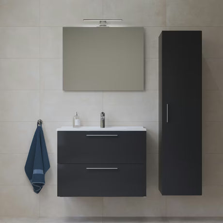Vonios kambario Baldų Komplektas Vitra Mia 79 x 39,5 cm, antracito spalvos, su spintele, praustuvu, veidrodžiu ir LED apšvietimu.