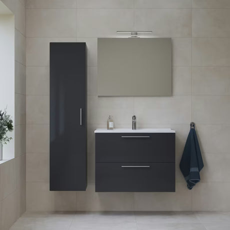 Vonios kambario Baldų Komplektas Vitra Mia 79 x 39,5 cm, antracito spalvos, su spintele, praustuvu, veidrodžiu ir LED apšvietimu.