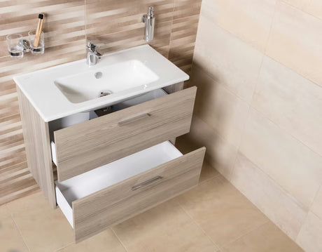 Vonios kambario Baldų Komplektas Vitra Mia 79 x 39,5 cm, cordoba dekoro, su spintele, praustuvu, veidrodžiu ir LED apšvietimu.