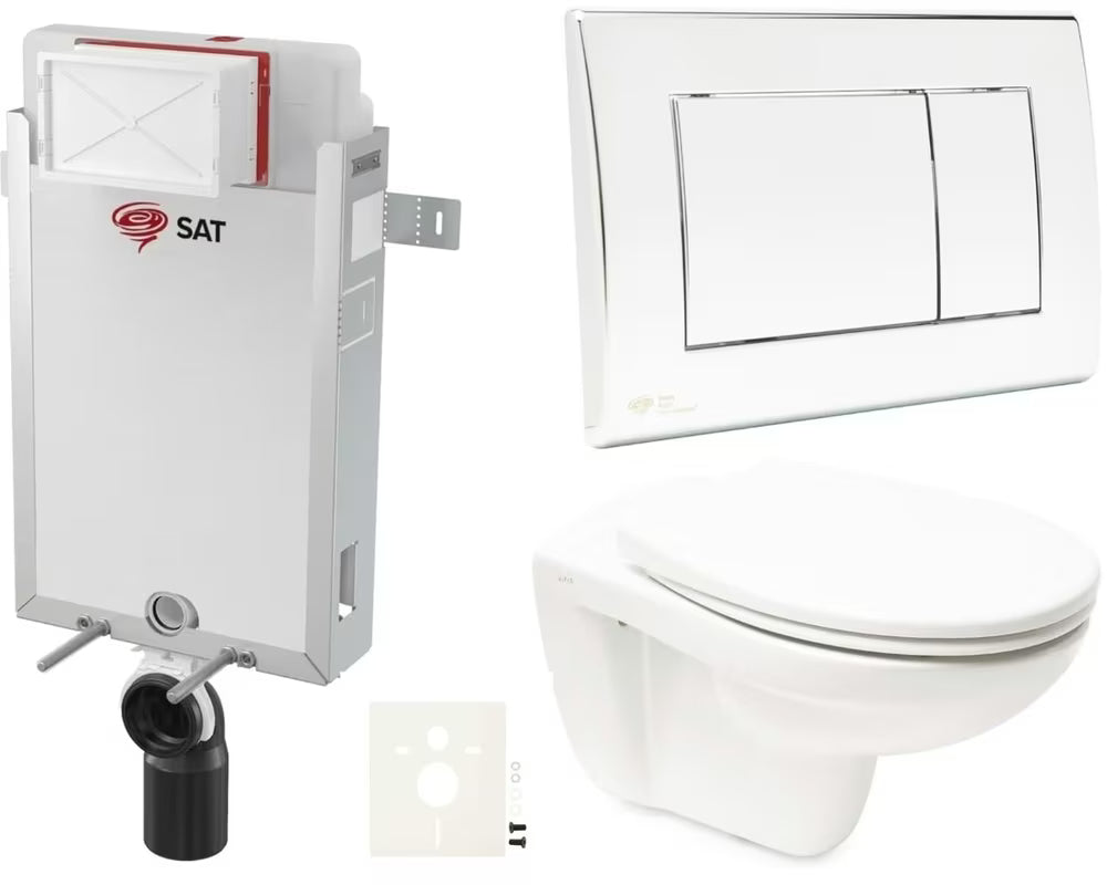 Pakabinami WC komplektas Vitra Normus su įmontuojamu moduliu, bakeliu SAT, nuleidimo mygtuku ir sėdyne