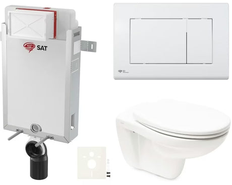 Pakabinami WC komplektas Vitra Normus su įmontuojamu moduliu, bakeliu SAT, baltu mygtuku ir sėdyne