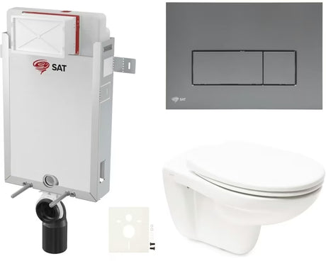 Pakabinami WC komplektas Vitra Normus su įmontuojamu moduliu, bakeliu, matiniu SAT gun metal mygtuku ir sėdyne