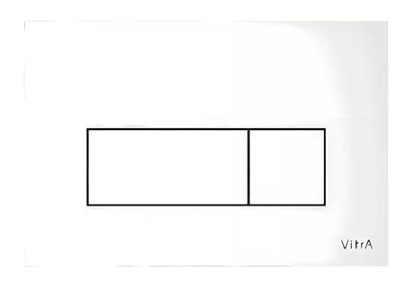 Baltas blizgus vandens nuleidimo mygtukas Vitra Root Square iš plastiko pro bakeliui vitra su dviejų kiekių nuleidimu.