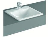 Įleidžiamas praustuvas Vitra S20 55 x 45 cm balta keramika, su persipylimu ir anga pro maišytuvui centre