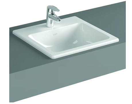 Įleidžiamas praustuvas Vitra S20 55 x 45 cm balta keramika, su persipylimu ir anga pro maišytuvui centre