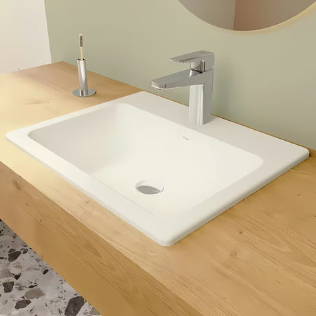 Įleidžiamas praustuvas Vitra S20 55 x 45 cm balta keramika, su persipylimu ir anga pro maišytuvui centre