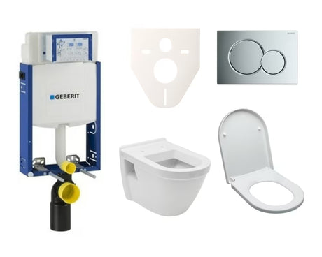 Pakabinami WC komplektas vitra Integra su moduliu įmūrijimui, bakeliu Geberit Kombifix ir chromuotu nuleidimo mygtuku.