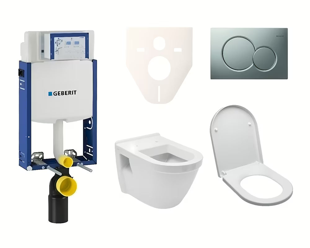 Pakabinami WC komplektas Vitra Integra su moduliu įmūrijimui ir bakeliu Geberit pro moderniam vonios kambariui.