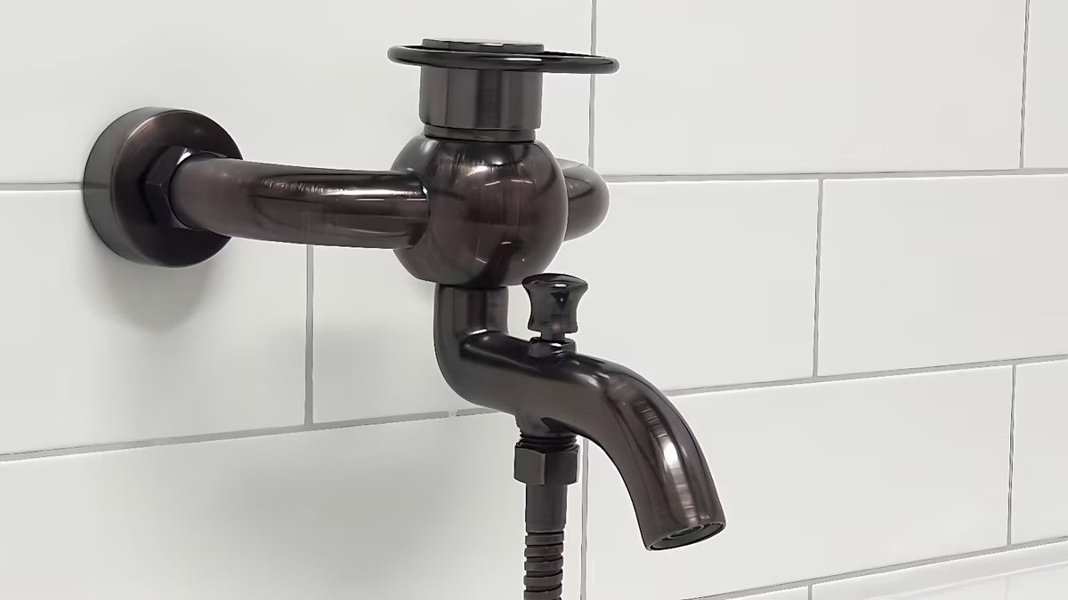 WF Industrial svirtinis sieninė vonios maišytuvas su dušo komplektu alyvuota šlifuota bronzos spalva dark-metal.