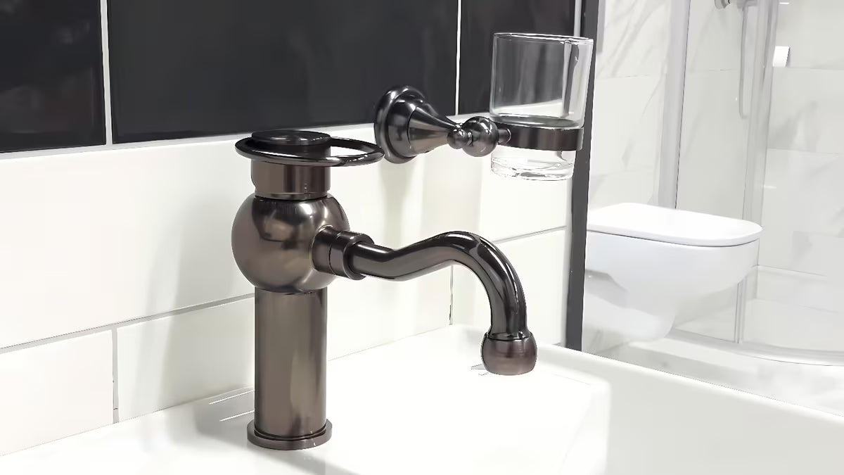 Svirtinis stovintis praustuvo maišytuvas WF Industrial Dark-Metal alyvuota šlifuota bronzos spalva.