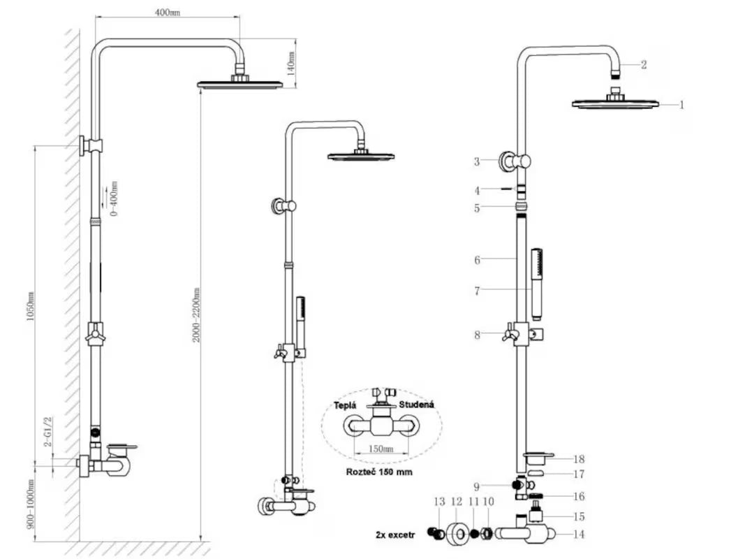 Dušo sistema WF Industrial alyva sendintos bronzos apdailos, su 20 cm viršutiniu dušu